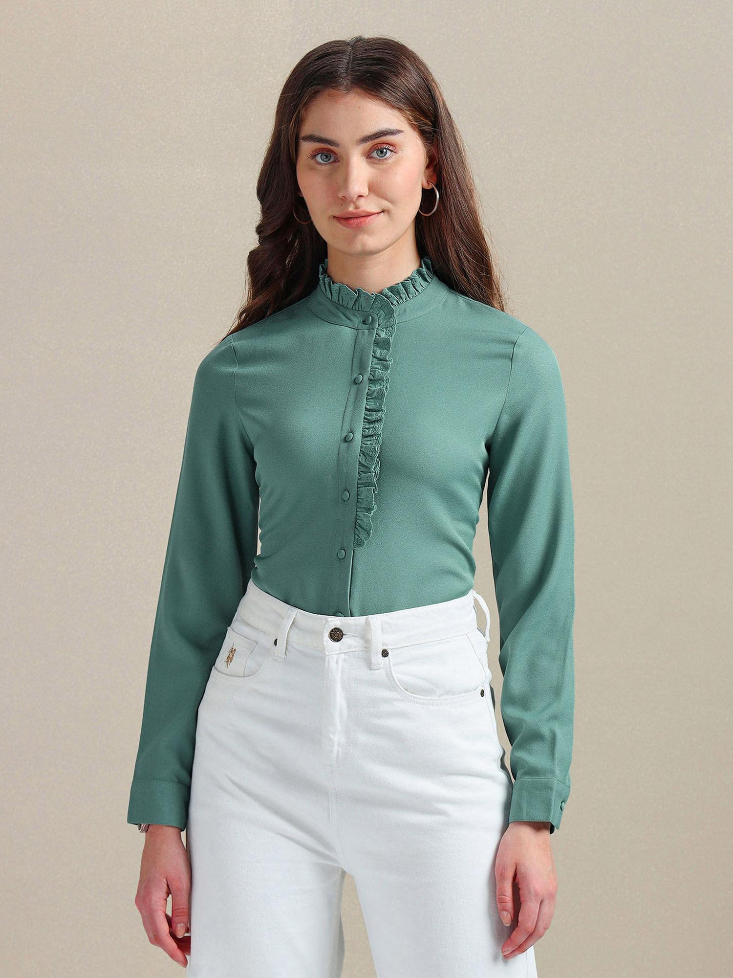 lace detail moss crepe green top