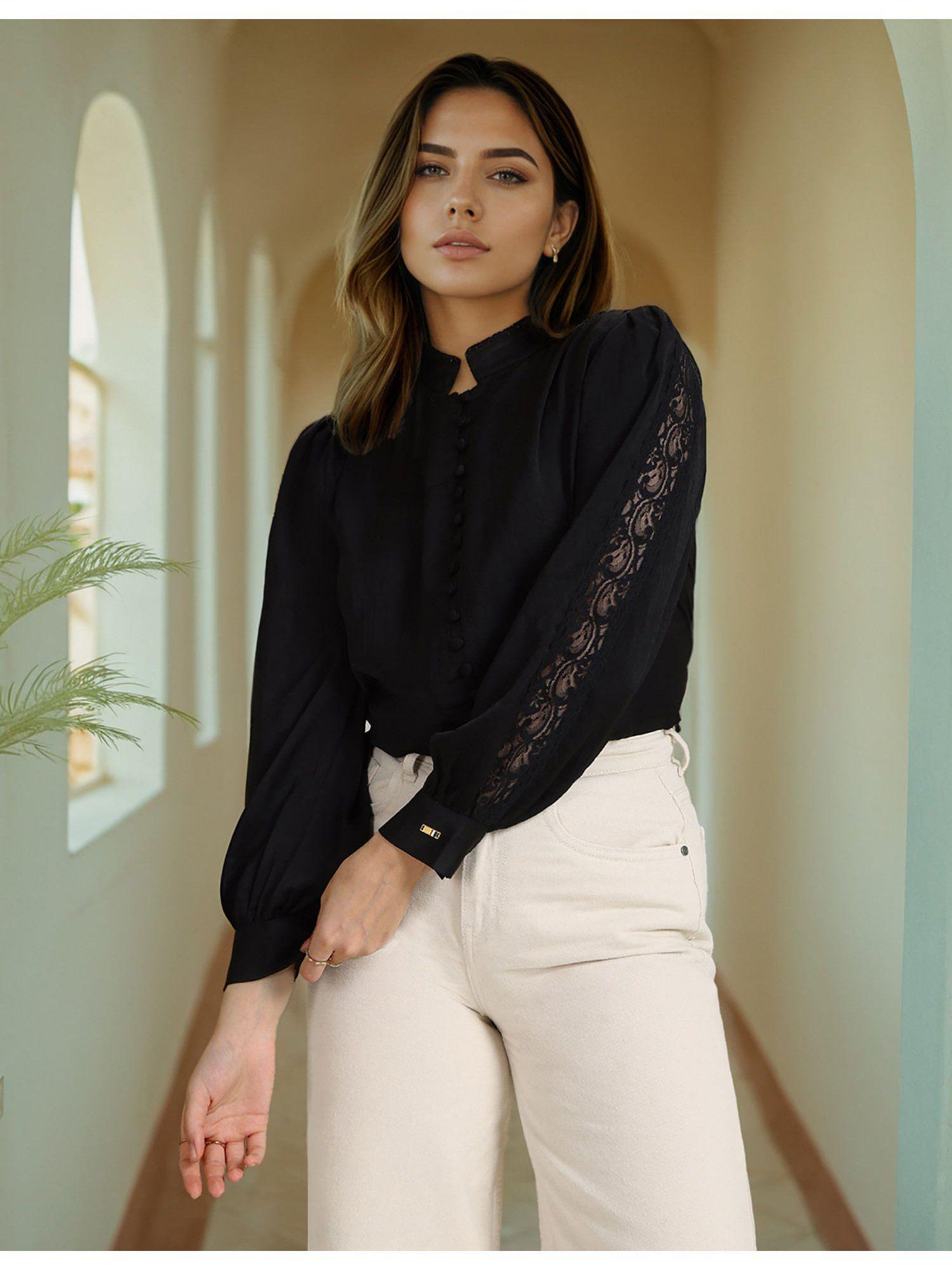 lace detail solid shirt