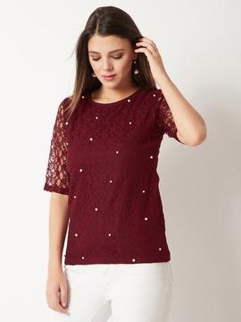 lace embellished with round-neck