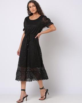 lace embroidered fit & flare dress