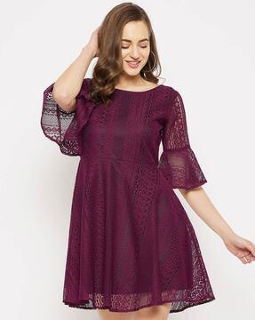 lace fit & flare dress with bell sleeves
