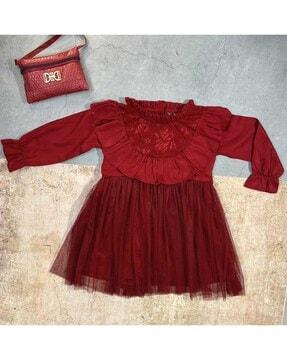 lace fit & flare dress with full sleeves