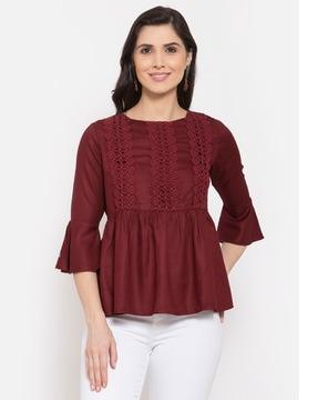 lace fitted top with bell sleeves