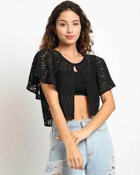 lace front-open cotton shrug