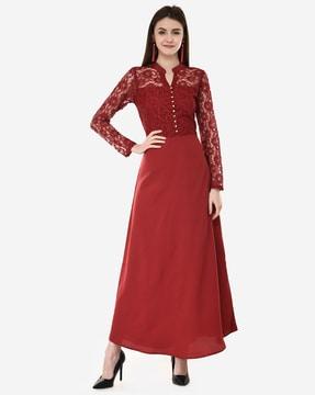 lace full sleeves flared dress