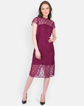 lace high-neck a-line dress