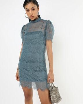 lace high-neck shift dress