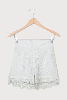 lace lace regular fit girls shorts - white