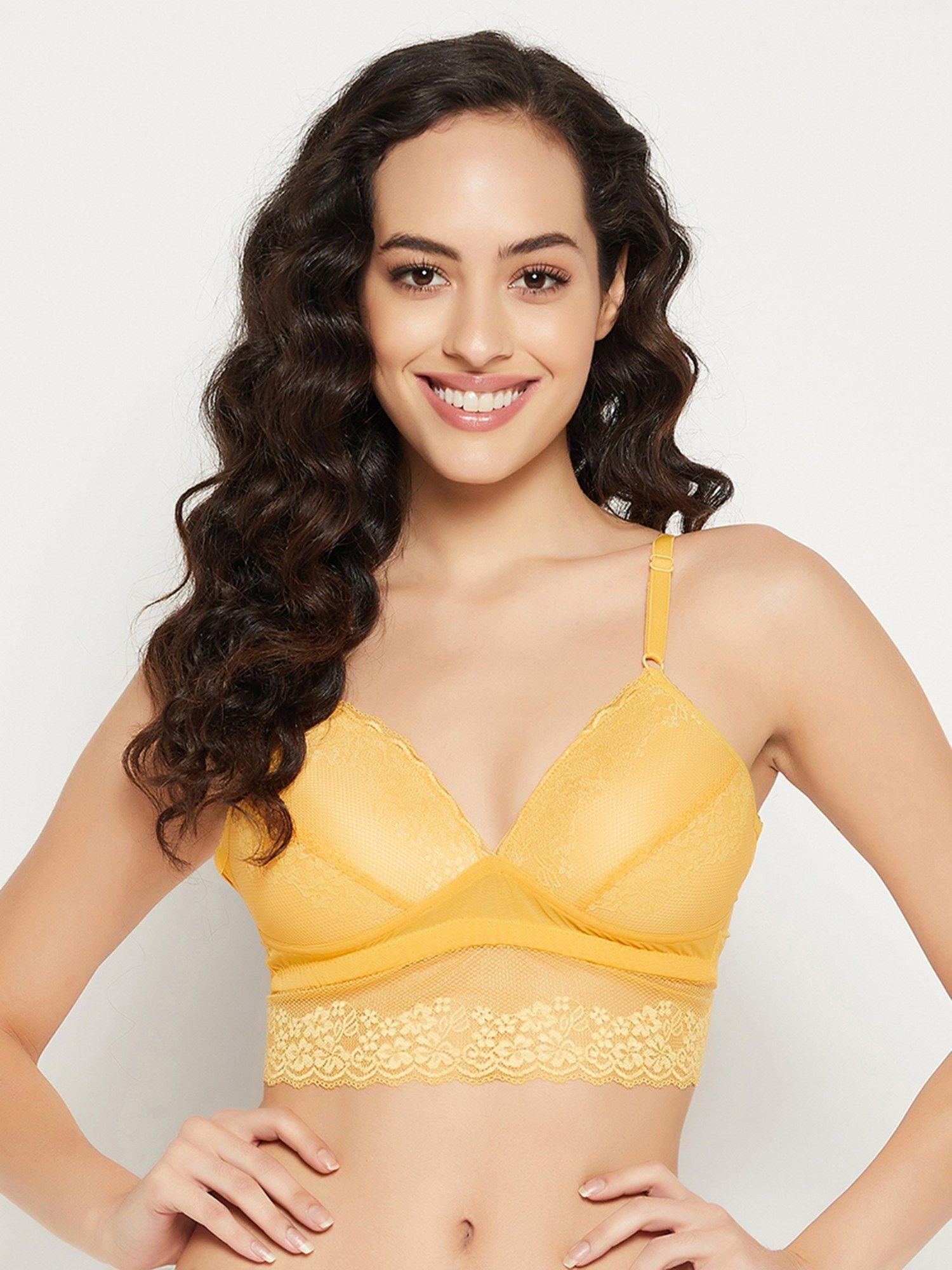 lace lightly padded full cup wire free bralette bra - yellow