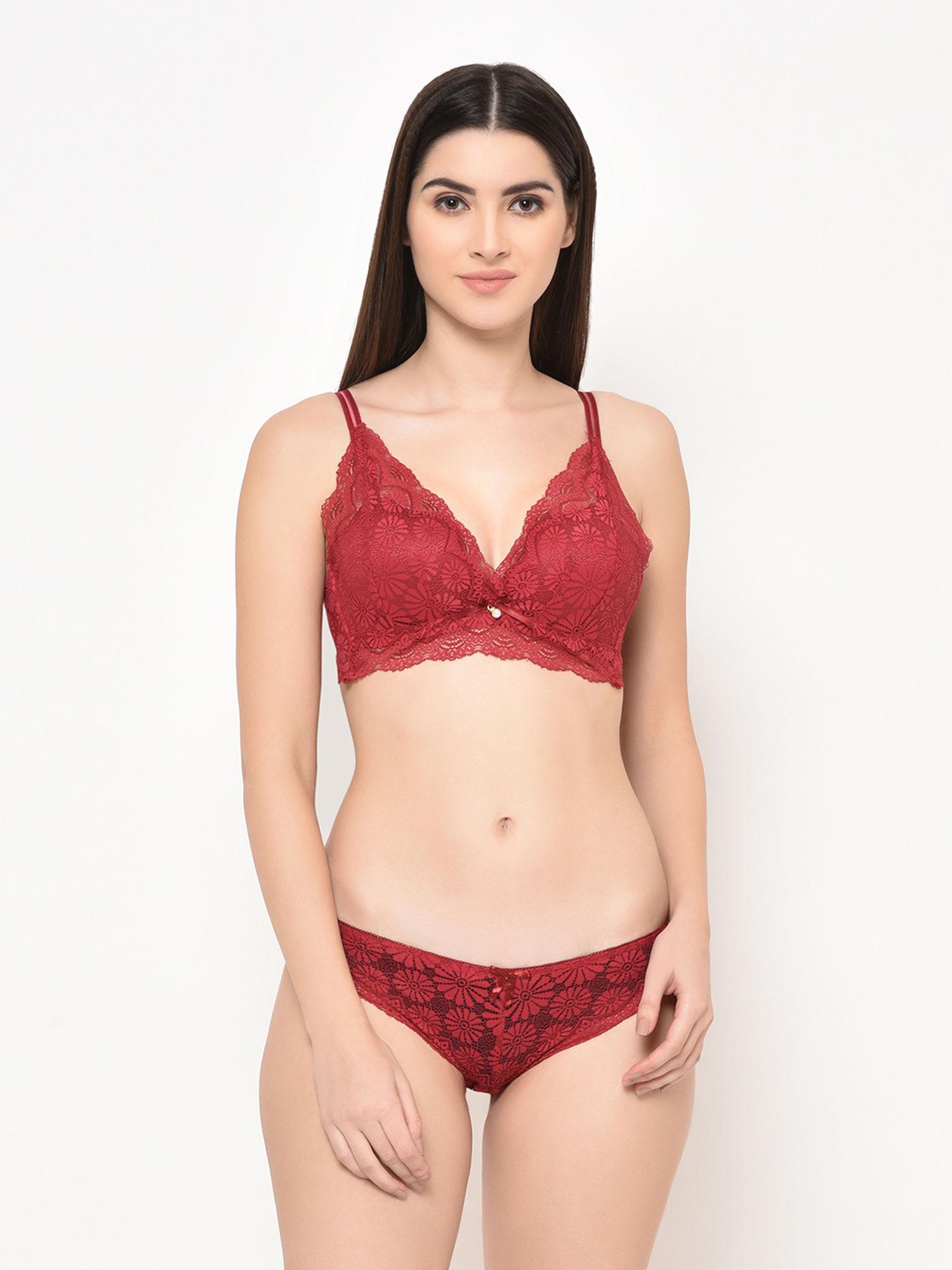 lace lingerie set - maroon