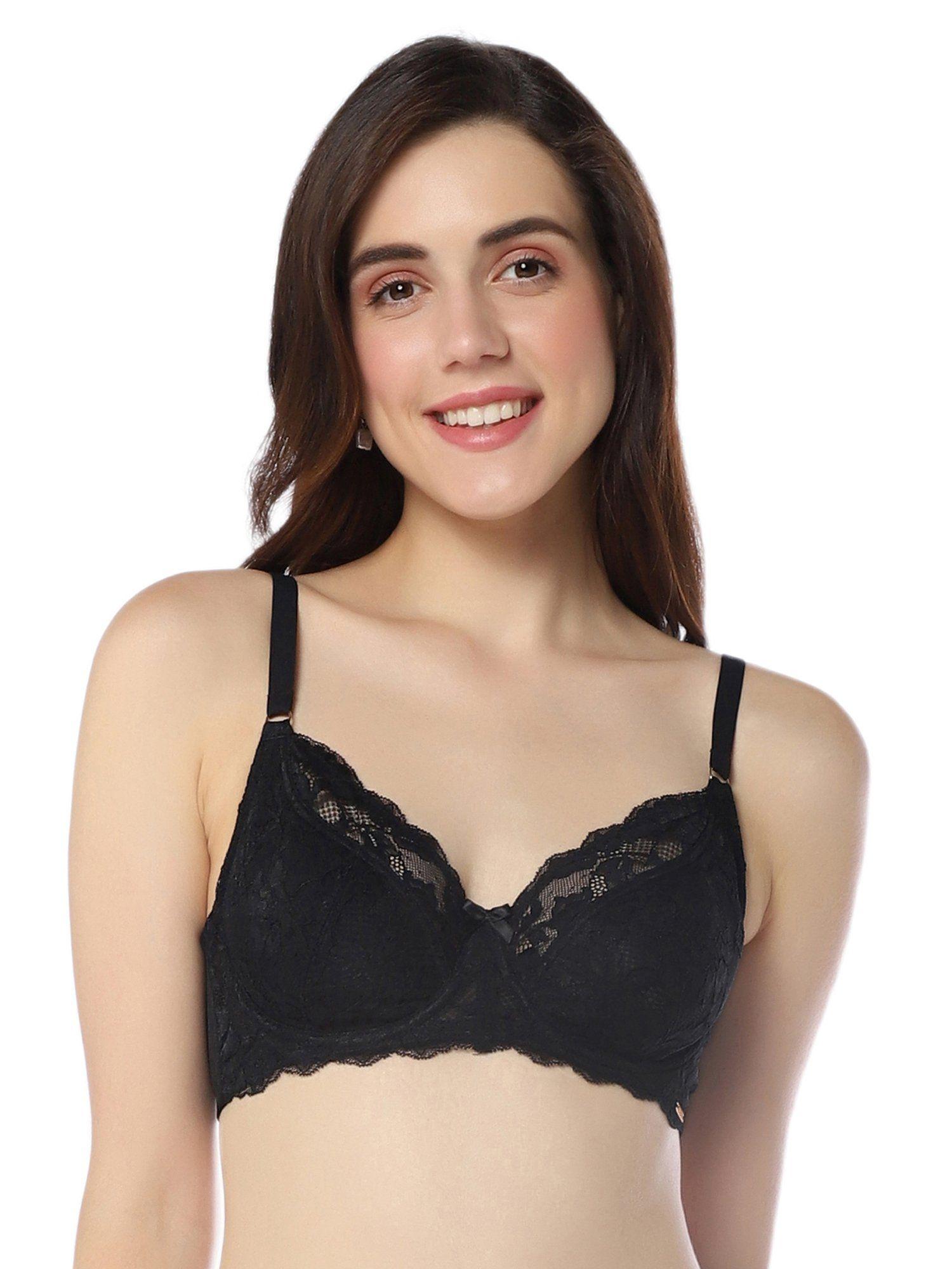 lace non padded wired full coverage luxe support bra- black