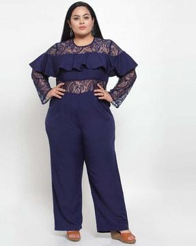 lace panelled jumpsuit with ruffle overlay
