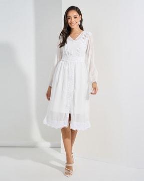 lace pattern a-line dress with camisole