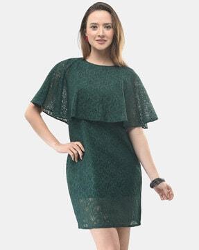 lace pattern cape sleeves shift dress