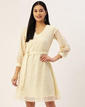 lace print a-line dress