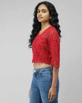 lace round-neck fitted top