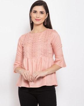 lace round-neck fitted top