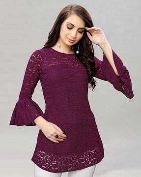 lace round-neck top with bell sleeves