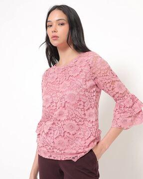 lace round-neck top with slip