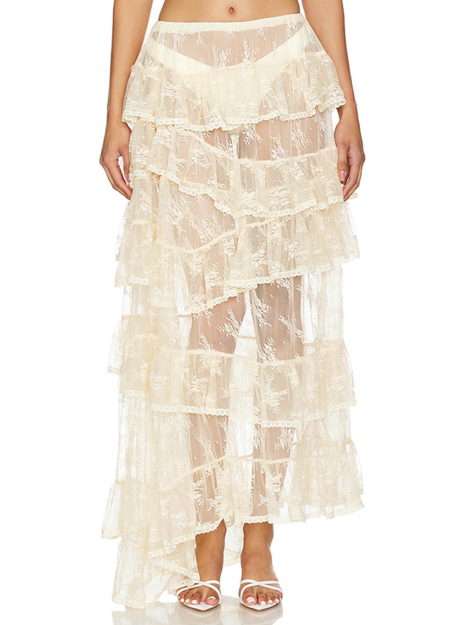 lace ruffled maxi skirt