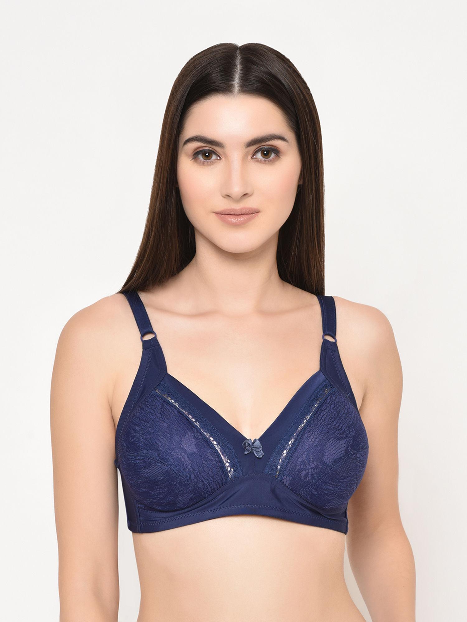 lace self design bra - blue