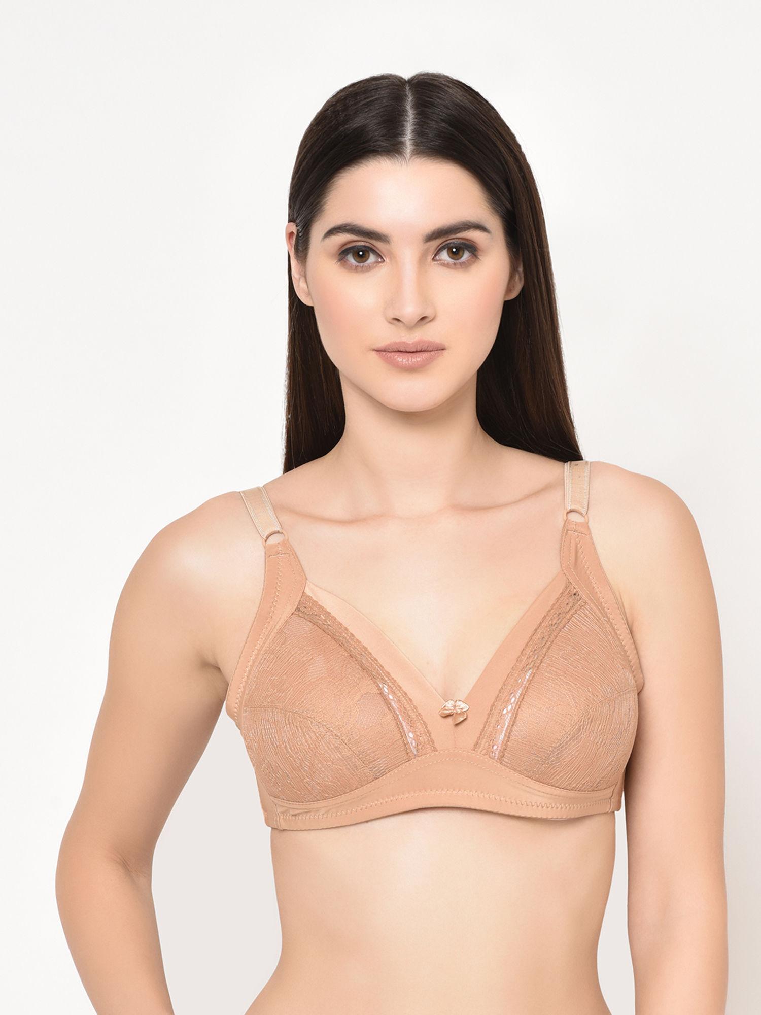 lace self design bra - nude