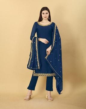 lace semi-stitched straight  salwar suit