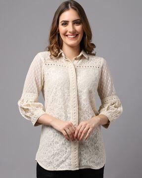 lace shirt with puff sleeves