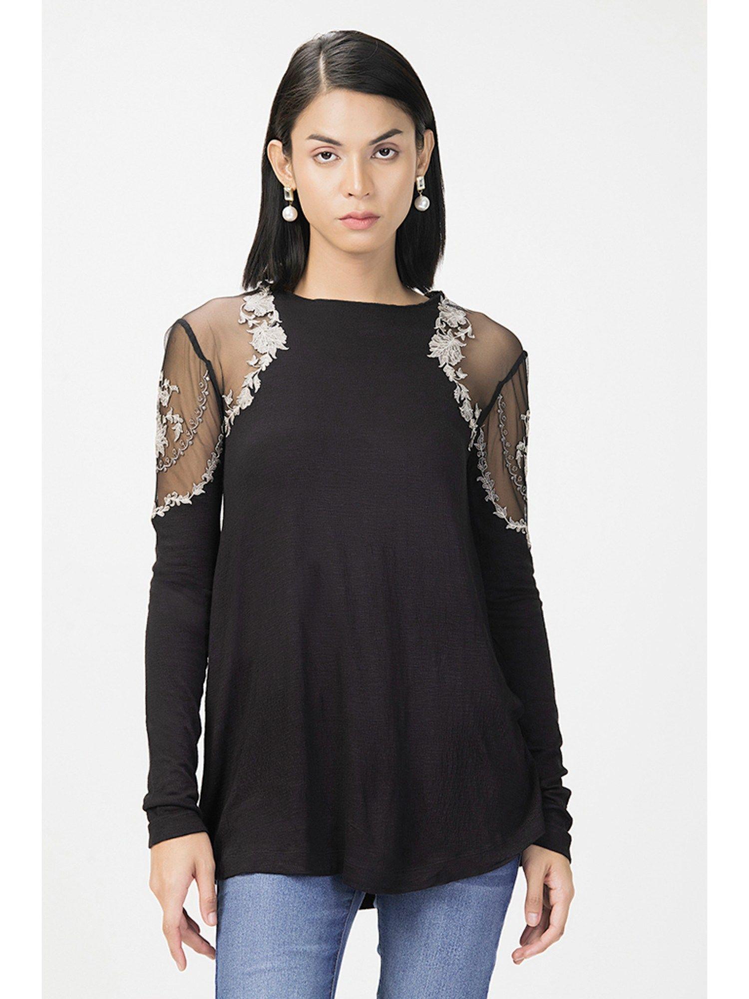 lace shoulder black top