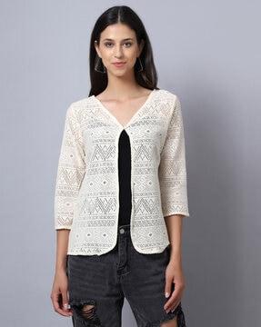 lace shrug with button closure