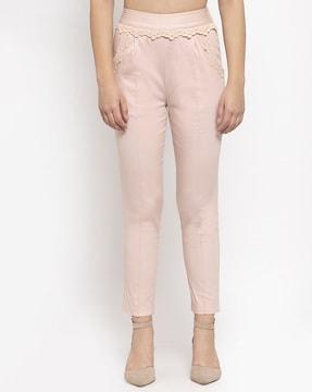 lace slim fit flat-front pants