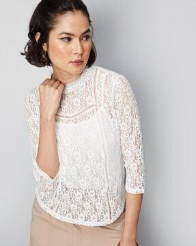 lace slim fit high-neck top