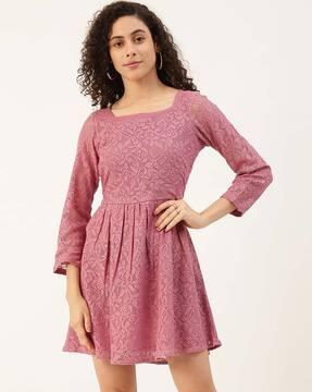 lace square-neck fit & flare dress