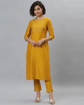 lace straight kurta set