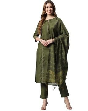 lace straight kurta with pants & dupatta