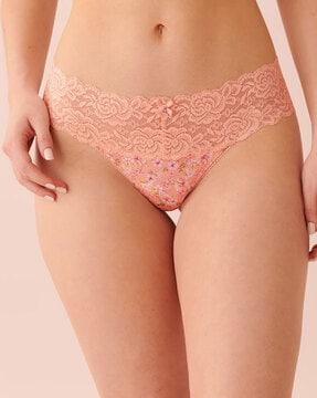 lace thong panties with bow trim