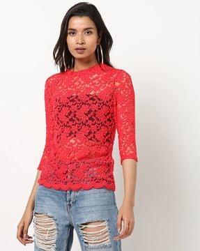 lace top with scalloped hemline