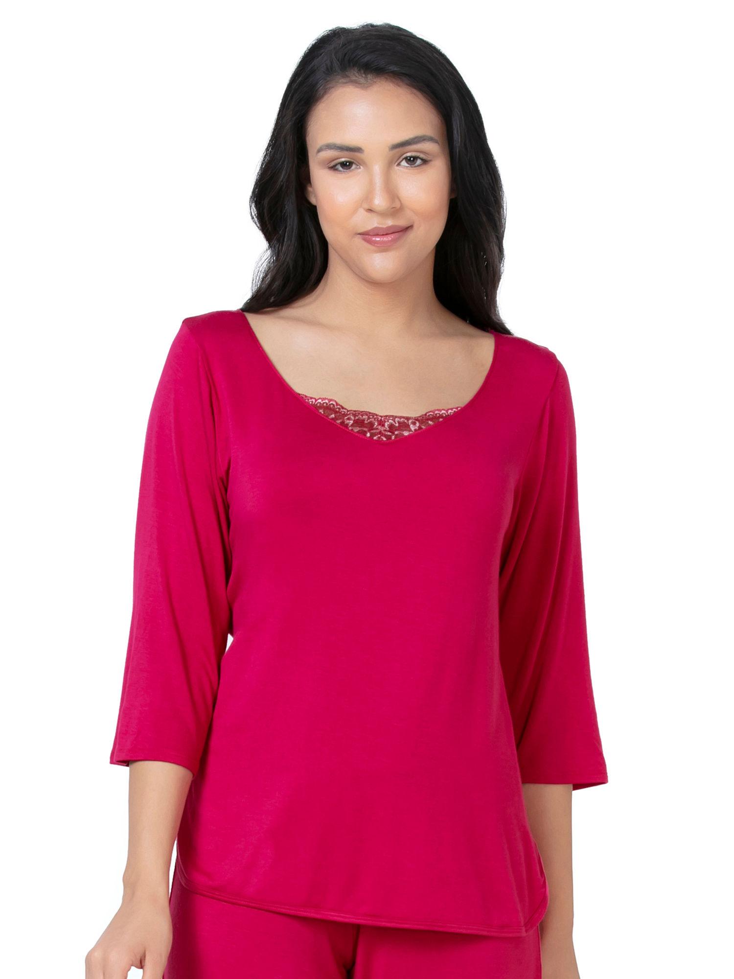 lace touch sleep top - maroon