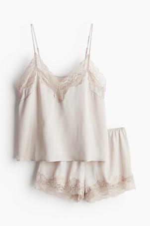 lace-trimmed satin pyjamas