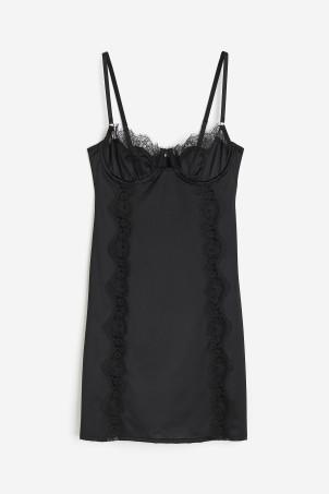 lace-trimmed underwired satin slip