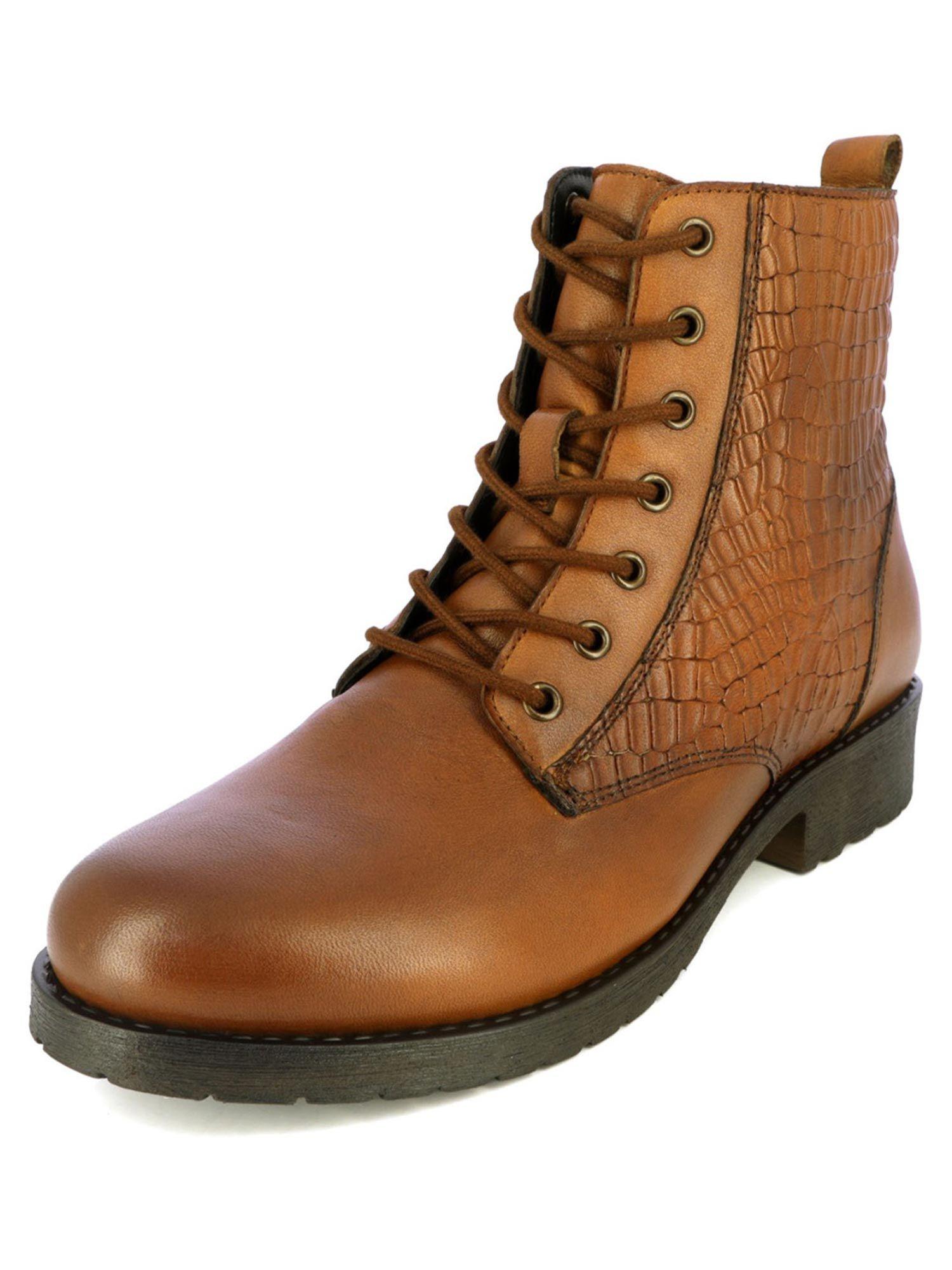 lace up ankle length tan boots