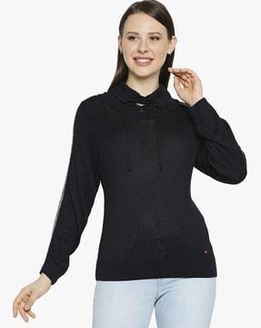 lace-up collared pullover with contrast taping