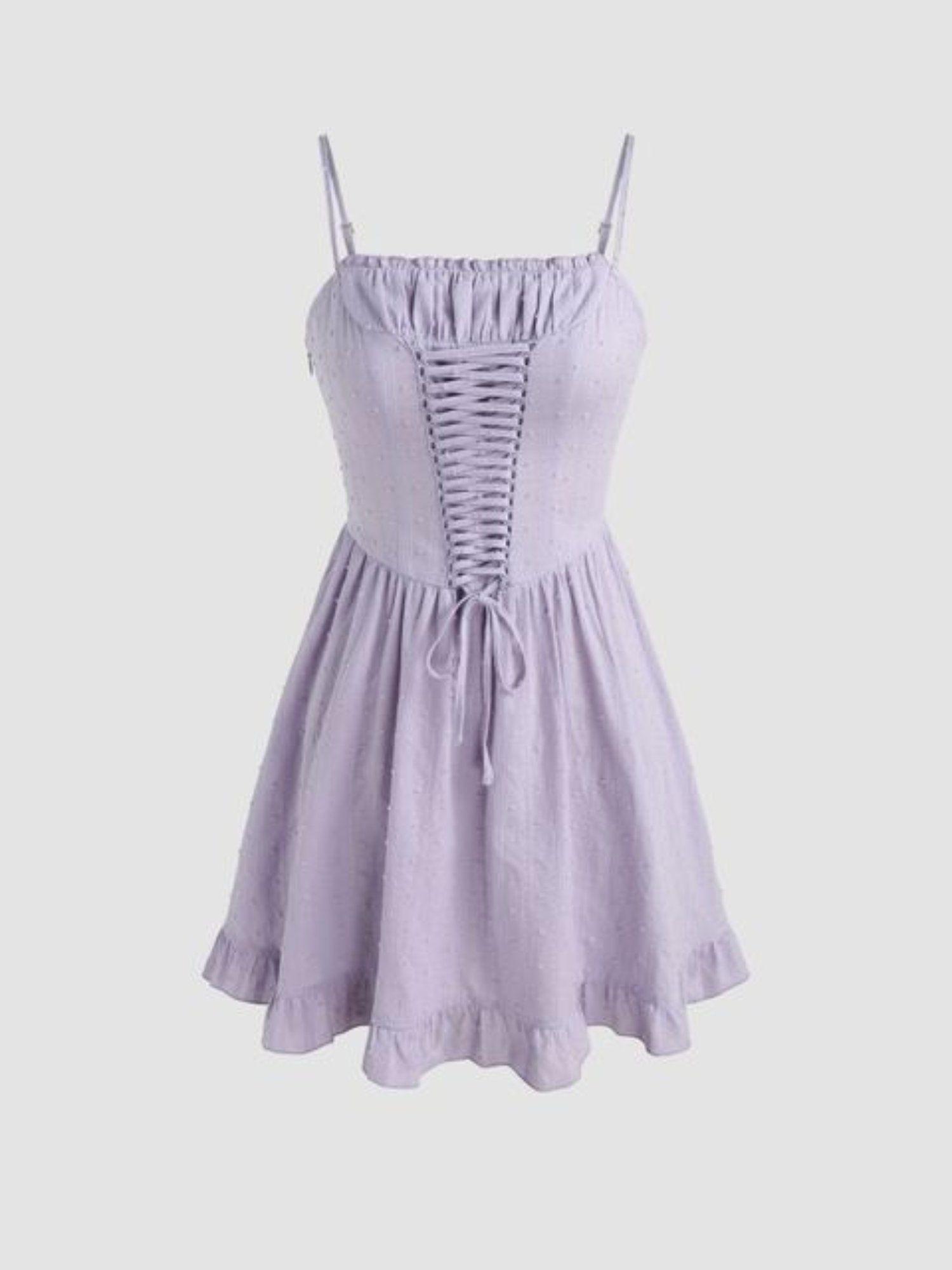 lace up ruched ruffle mini dress