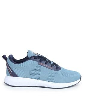 lace-up running shoes with knitted upper