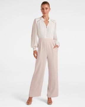 lace v-neck jumpsuit with button-down detail