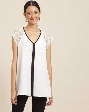 lace v-neck top with cap sleeve