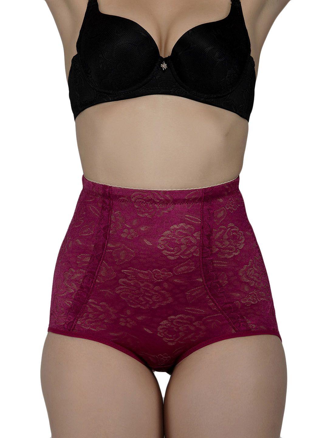 laceandme women maroon & pink self design lace tummy tucker