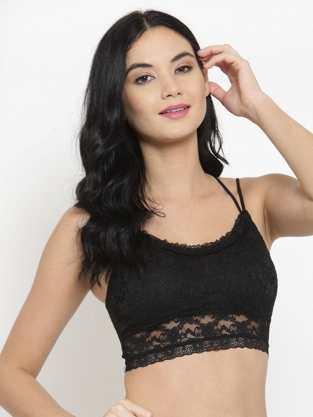 laceandme black lace non-wired lightly padded bralette bra 6318