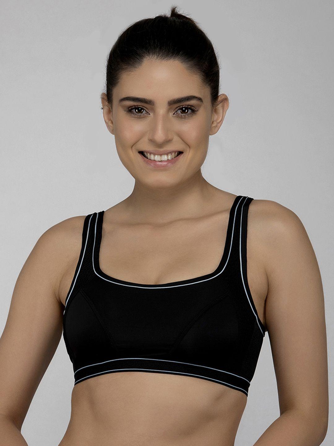 laceandme black solid non-wired lightly padded sports bra 4361