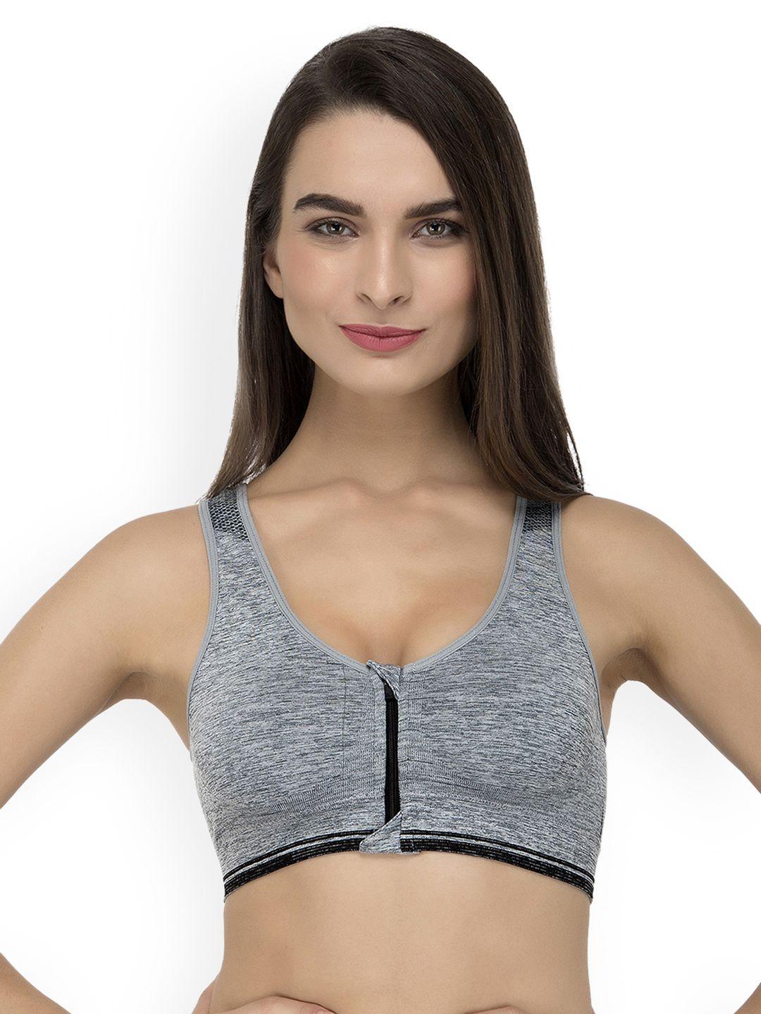 laceandme grey solid non-wired lightly padded sports bra 4436